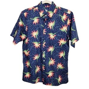 Avanti Hawaii Paradise Polka Navy Floral Hawaiian Button Down Shirt Mens Size S